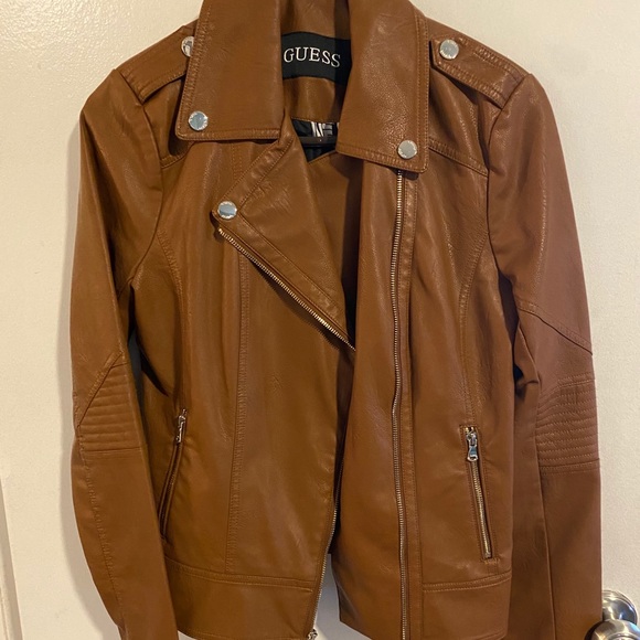 NWOT Brown Leather Guess Jacket - Picture 1 of 4